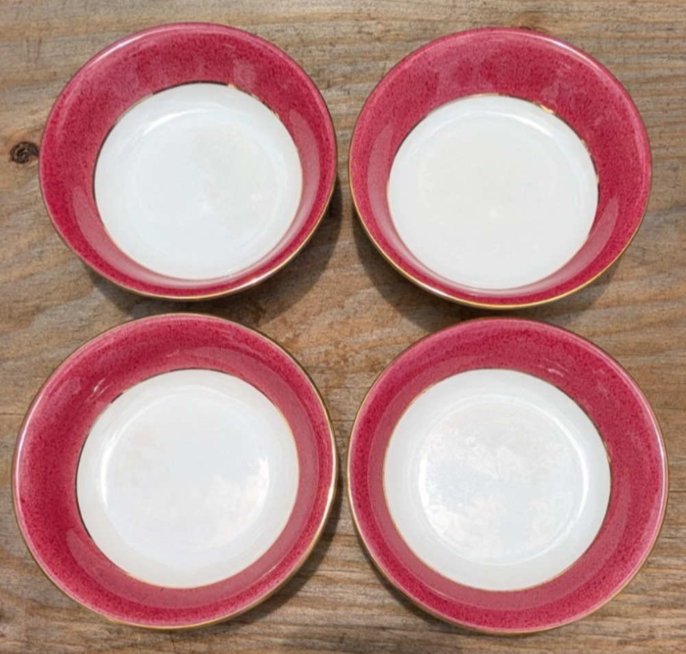 Nikko Riviera Red Dessert Bowls Ironstone Japan Gold Trim 5.5" MCM Set of 4